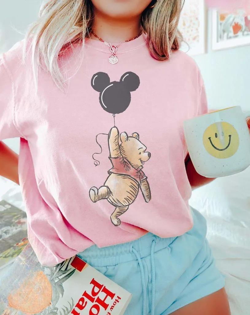 2026 Bär Winnie T-Shirt Polyesterstoff Herren und Damen Lässig trendige Streetwear Über die Schulter fallend lockere kurze Ärmel