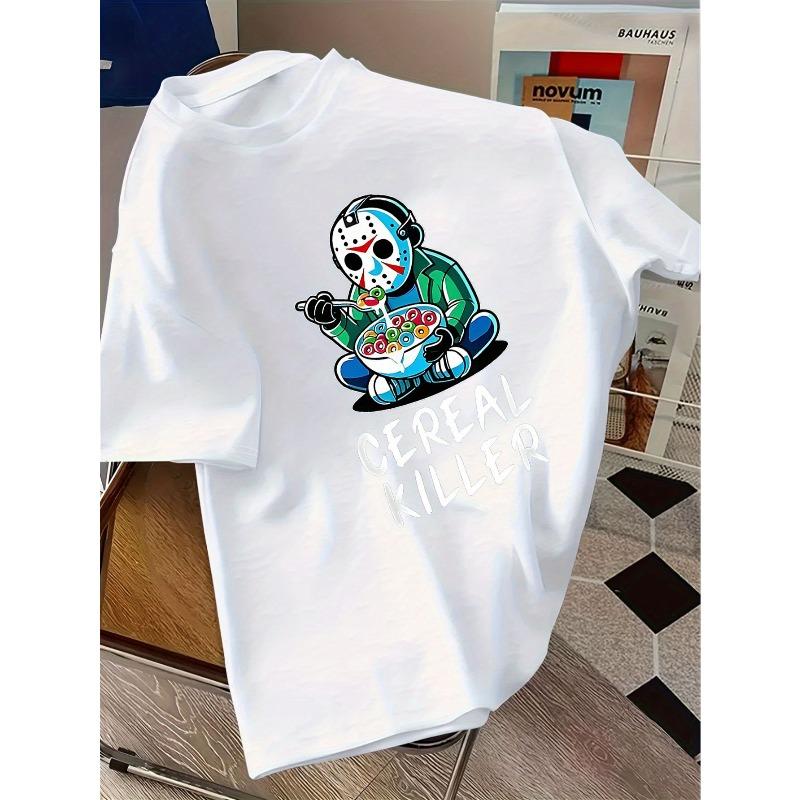 European sizes Children Cereal Killer Graphic T-Shirt - Casual Short Sleeve Tee with Cartoon Character Design, Summer   Clothing,Comfortable   Wear 98cm