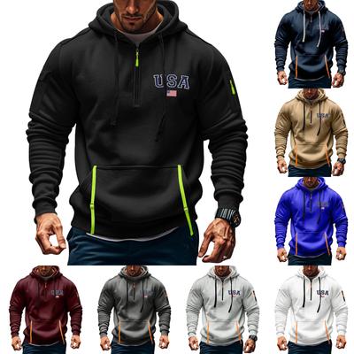 Men's Printed Sweatshirt Hoodie Zipper Arm Pocket Cardigan Men's Sports Large Size Casual Hoodie