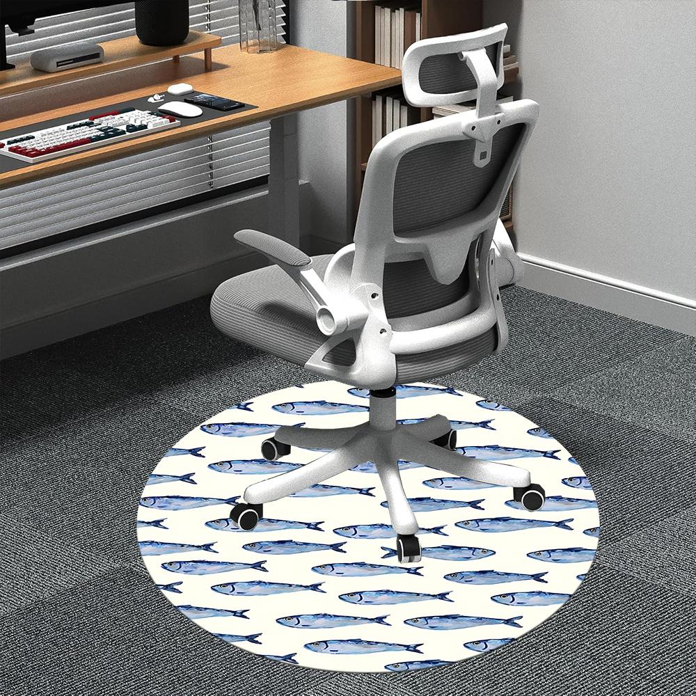 1pc Fish School Office Round Area Rug, Indoor Mat Suitable ForOffice, Under Office Chairs Bedroom Living Room Home Decor, Room Deco 018