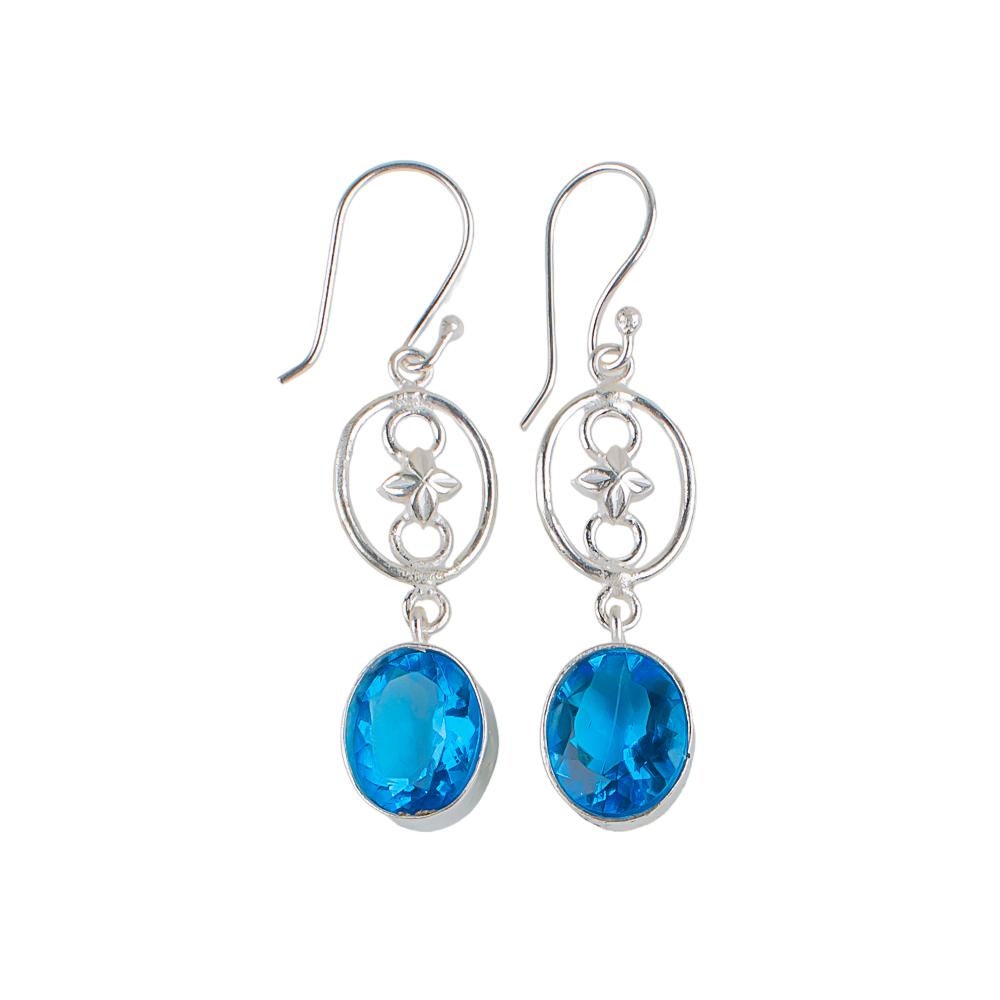 Swiss Blue Topaz Gemstone 925 Sterling Silver Jewelry Handmade Earrings 2.00" EE-17-8