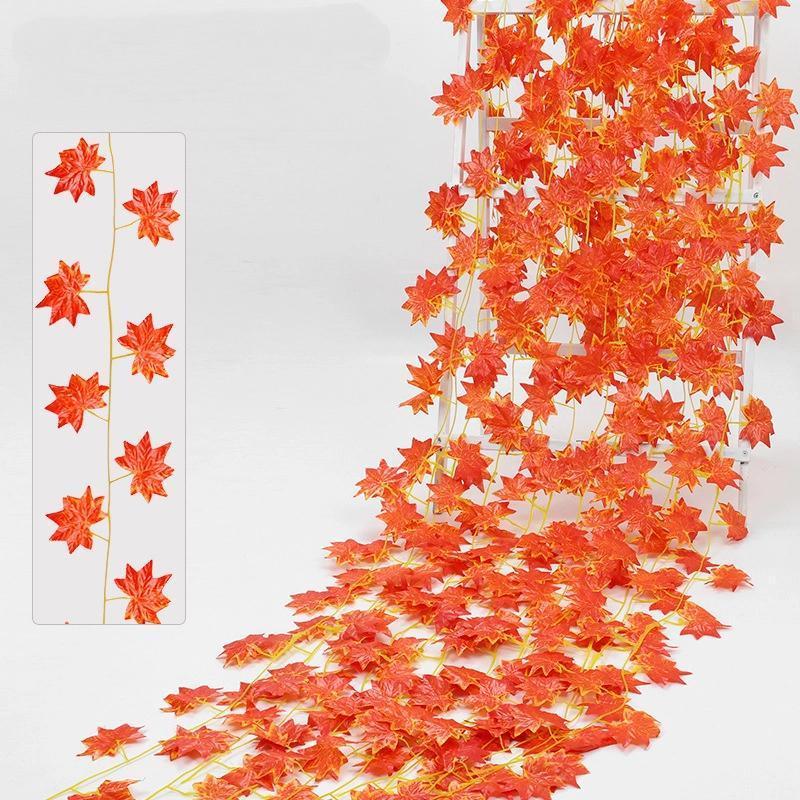 2.3M Simulated Red Maple Leaf Vine Halloween Decoration Autumn Maple Leaf Wreath Christmas And Thanksgiving Maple Leaf Ornament