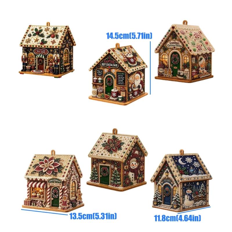 Wooden Christmas Houses Craft Set with Rhinestones Painting Piece, Pearls-Style Accents, and Tools for Hands-On Decorating