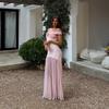 Women's Summer New Temperament Tube Top Long Dress Off-the-shoulder Mesh Stitching with Hip Wrap Dress