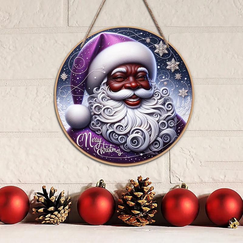 Christmas Porch Sign Santa Round Wood Door Sign Christmas Welcome Sign Front Door Decor Christmas Round Hangable Sign Decor