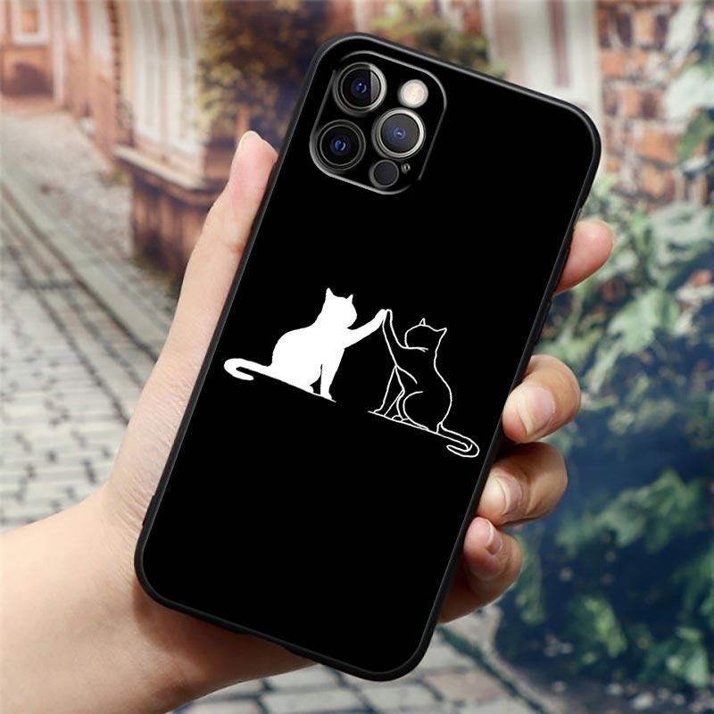 Black Cats Cute cat Hello Phone Case For Apple iPhone 16 15 14 13 12 11 Pro Max XR XS Max 7 8 Plus SE2 Back Cover Silicone Cases