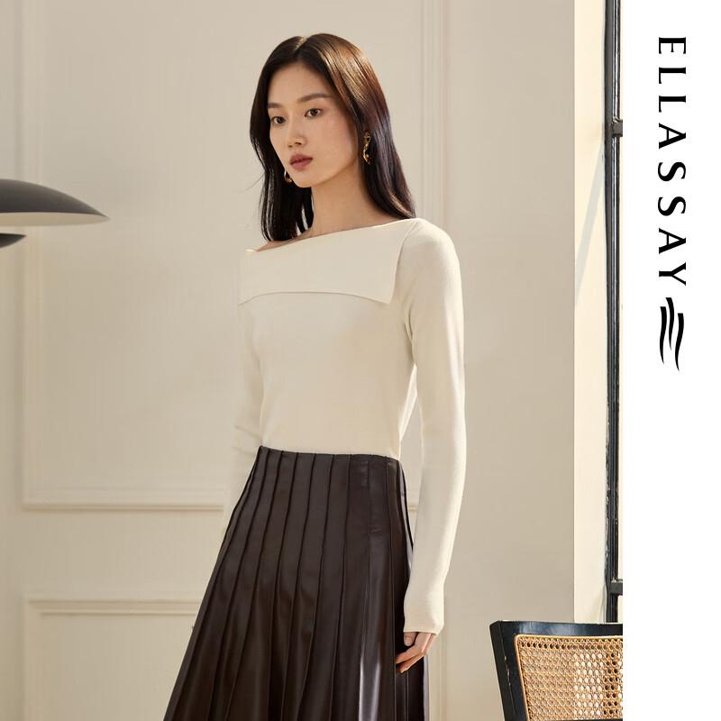 ELLASSAY Women's Slim-Fit Merino Wool Asymmetrical Neck Knit Sweater