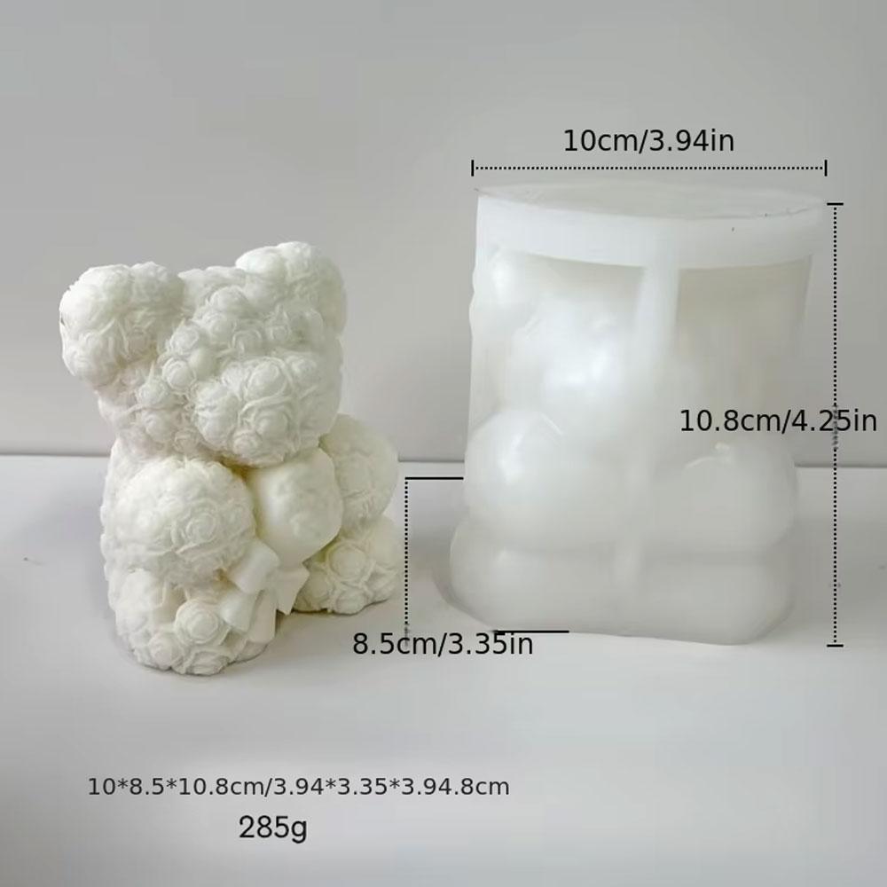 Romantic Rose Love Bear Silicone Candle Mold Flower Rabbit Plaster Doll Making Tool Heart Bunny Wedding Party Decor  Bride Gifts