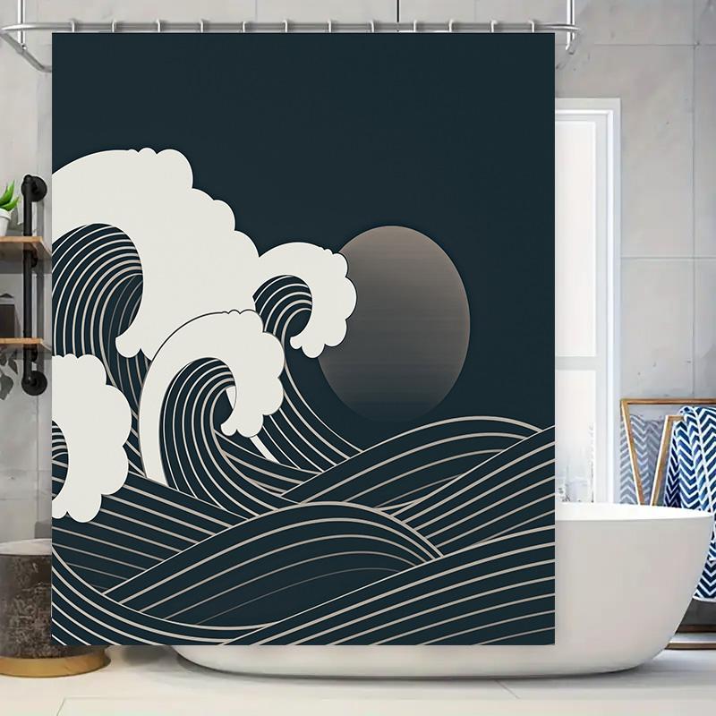 

Black White Ocean Wave Shower Curtain Modern Design for Bathroom Decorations Size Customizable for Tub or Bathtub 90x180cm