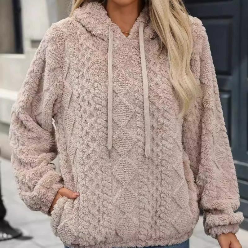 Flash Velvet Autumn and Winter New Women's Plush Jacquard Fabric Long-sleeved Loose Hooded Pullover Sweater
