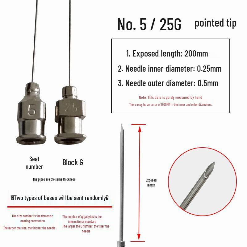 200mm Precision Stainless Steel Dispensing Needle with Pointed and Flat Tips