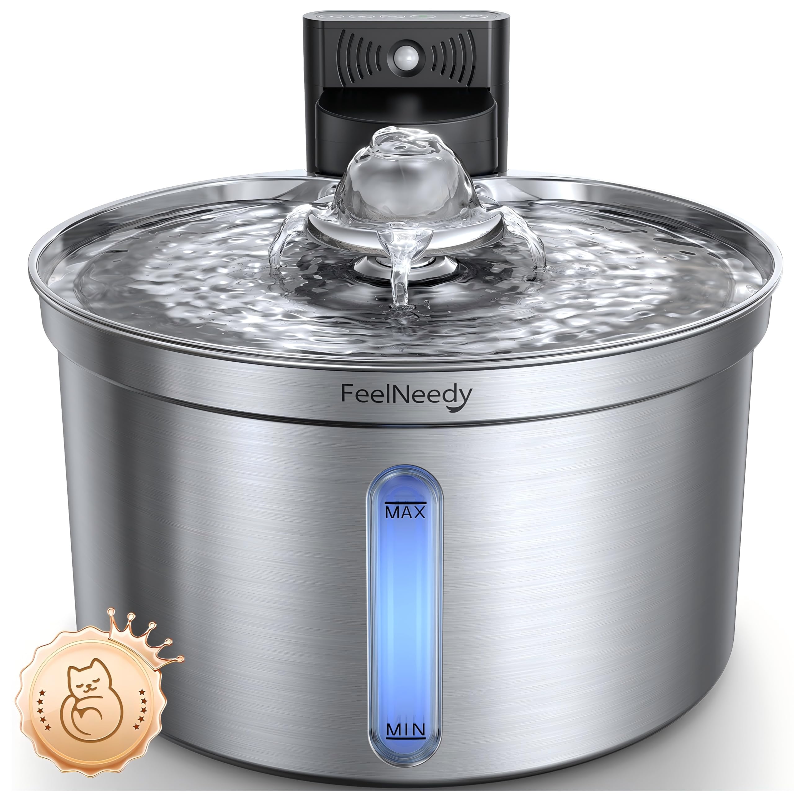 

FEELNEEDY Беспроводная автоматическая поилка для кошек из нержавеющей стали, миска для воды для домашних животных с 3 режимами потока, беспроводной диспенсер для питья для кошек из нержавеющей стали 304,