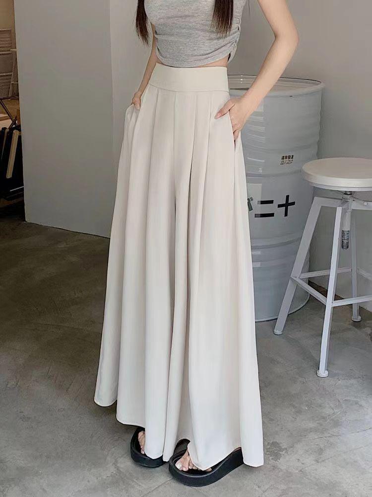 Large Swing Wide Leg Pants Skirt Women Spring and Summer Thin Section Pleated Suit Pants High Waist Draped Slim Casual Pants Skirt Tide