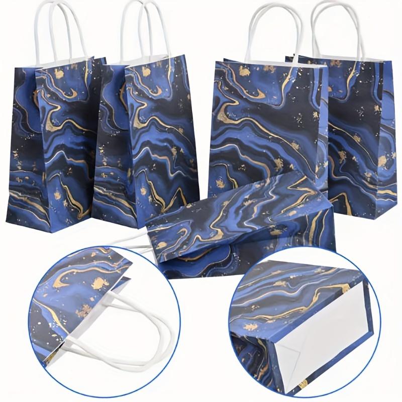 10 paper bags with handles, blue purple quicksand marble party gift bags, kraft paper candy bags, suitable for wedding and birthday party gift bags.