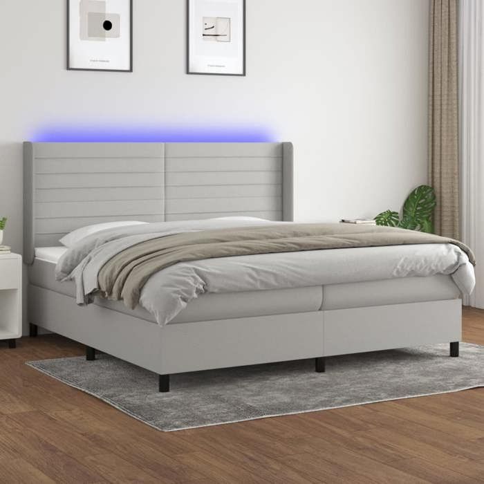 VidaXL Slat Bed Base with Mattress and LED, Upholstered Bed with Headboard, Double Bed, Adult Bedroom Bed, 3138421