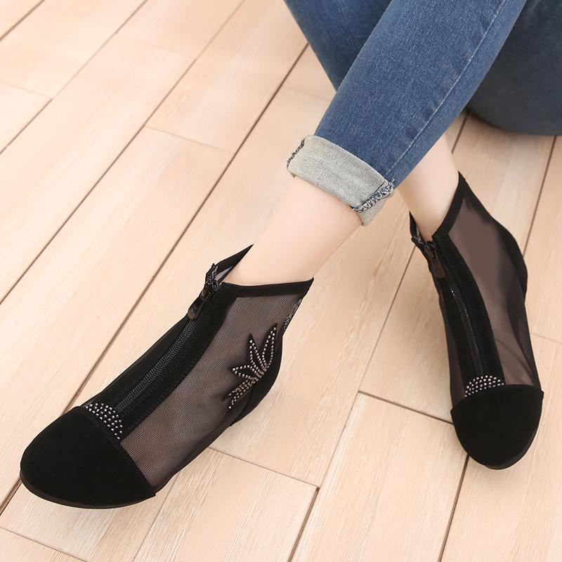 Fashion GKTINOO 2025 Fashion Cow Suede Summer Ankle Boots for Women Flat Heel Boots Mesh Cut Out Booties Casual Shoes Big Size 34-43