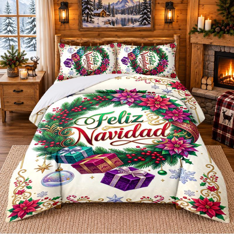 Christmas 3Pcs Bedding Set 1 Bed Sheet 2 Pillowcases Printed Bedroom Bedding Holiday Gift