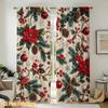 2pcs Rod Pocket Curtain with Christmas Poinsettia Pine Berries Print, Stylish Window Drapes for Home Decor Living Room Bedroom