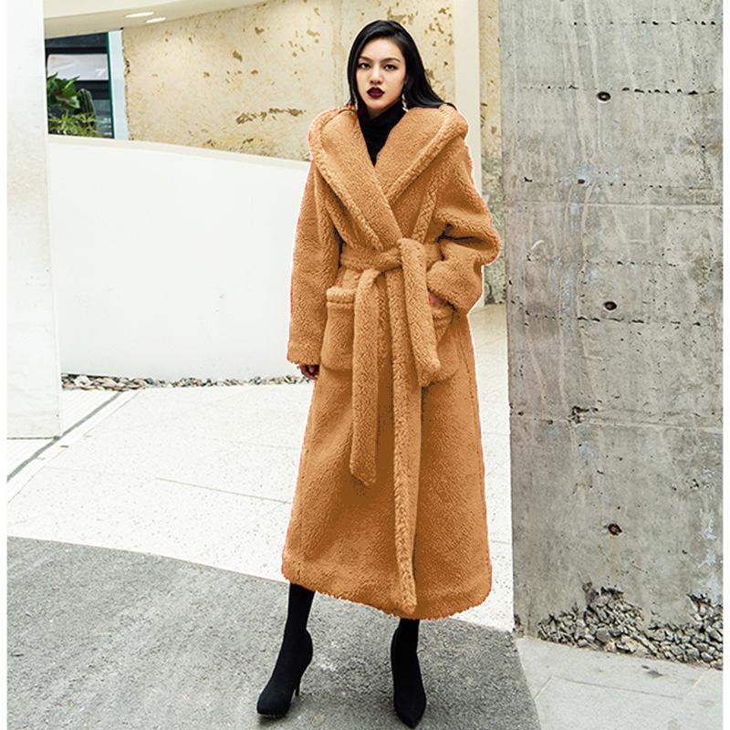 Autumn and winter casual celebrity new fashion lamb wool imitation fur coat women's medium and long lapel hooded tide