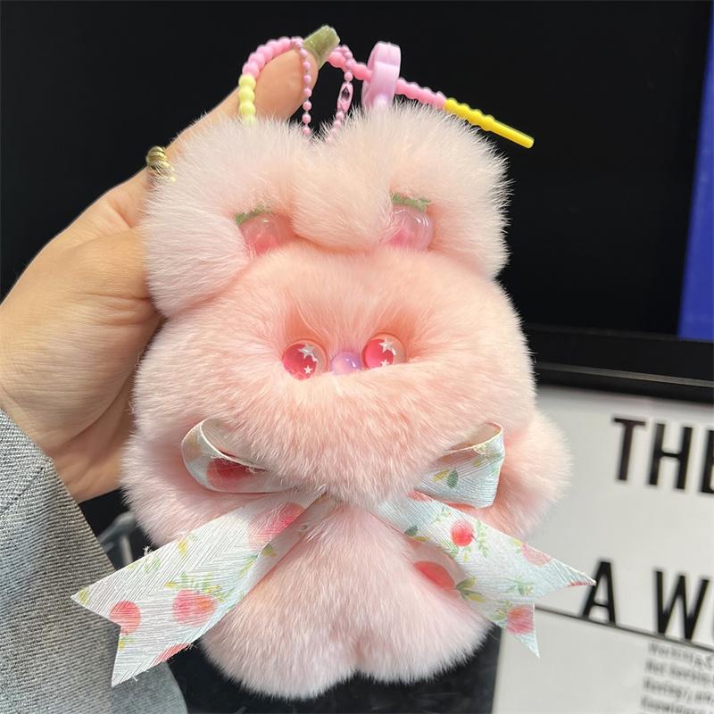 Real Fur Bunny Keychains Fluffy Doll Keychain Charms for Keychains Keyring Cute Plush Doll Pendant Bag Accessories Key Ring Gift