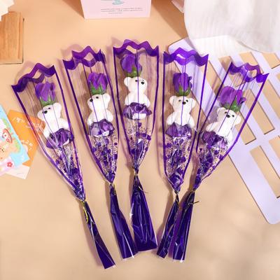 Yousheng Cute Bear Rose Bouquet Transparent Packaging Bear Rose Bouquet Romantic Single Rose Bear Gift for Valentine Day Mother