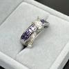 Lila Zirkonia Ringe Niedliche Damen Regenbogen Zinklegierung Plattiert Amethyst Zirkon Verlobung Statement Zirkon Größe 6-10