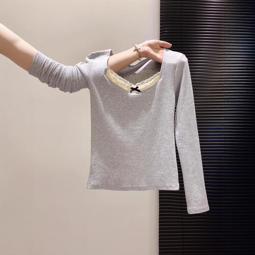 Lace Trim Slim Fit Long Sleeve T-Shirt - Autumn/Winter Slimming Base Layer