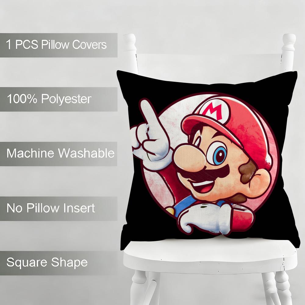 Mario Series Characters Cushion Household Decoration Linen Sofa Cushion Cover: Skin-Friendly & Breathable with Invisible Zipper