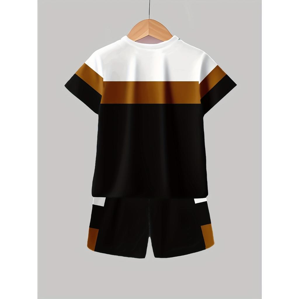 Boys Suit Fashion 3D Printed Casual Pullover Short Sleeve Shorts T Sweatshirt, BoysOutdoor T-Shirt shorts Set, Perfect for Outdoor