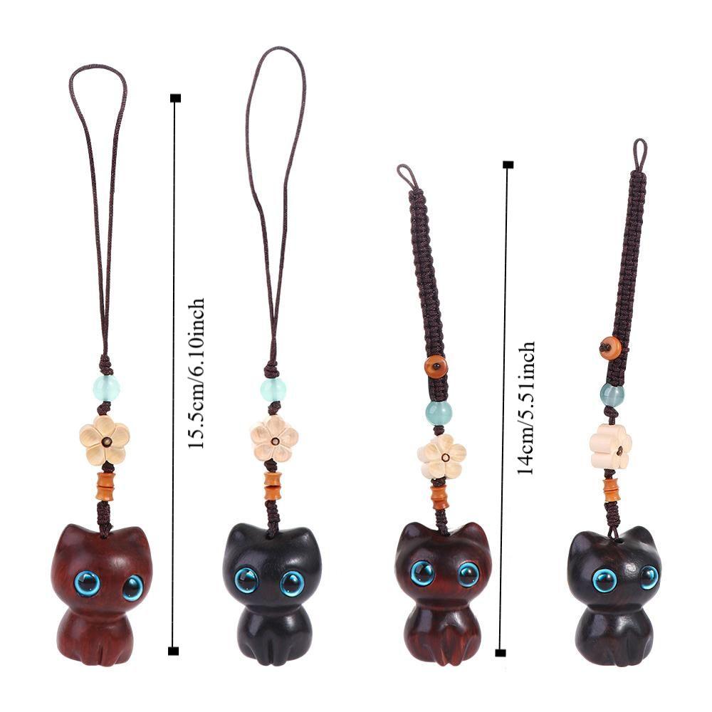 Figurine Sandalwood Cat Desktop Figurine Kawaii Mini Wooden Carved Figurine Creative Car Dashboard Cartoon Hanging decoration