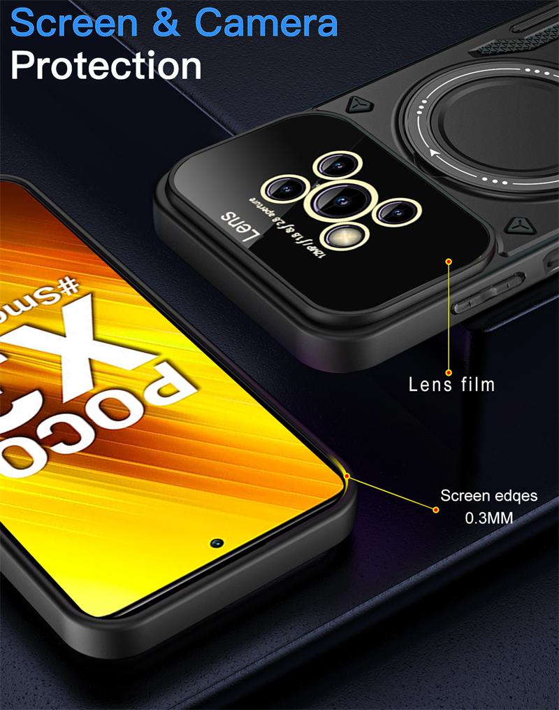 For Poco X3 Pro Case Car Magnetic Ring Holder Phone Case for Xiaomi PocoX3 Poco X3 NFC Little X 3 Glass Lens Armor Back Cover