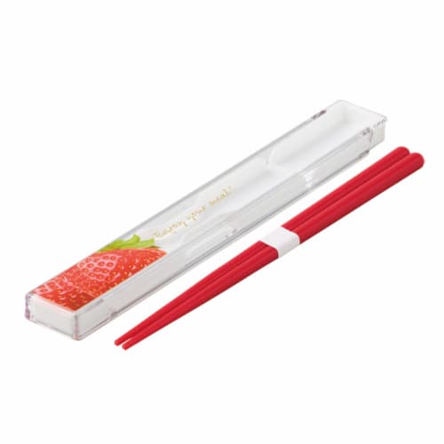 Komori Resin Chopsticks and Chopstick Case Set, Fresco, 18cm, Strawberry