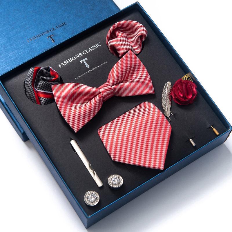 Men's 8-Piece Formal Accessory Set: Bow Tie, Corsage, Brooch, Cufflinks for Weddings.
