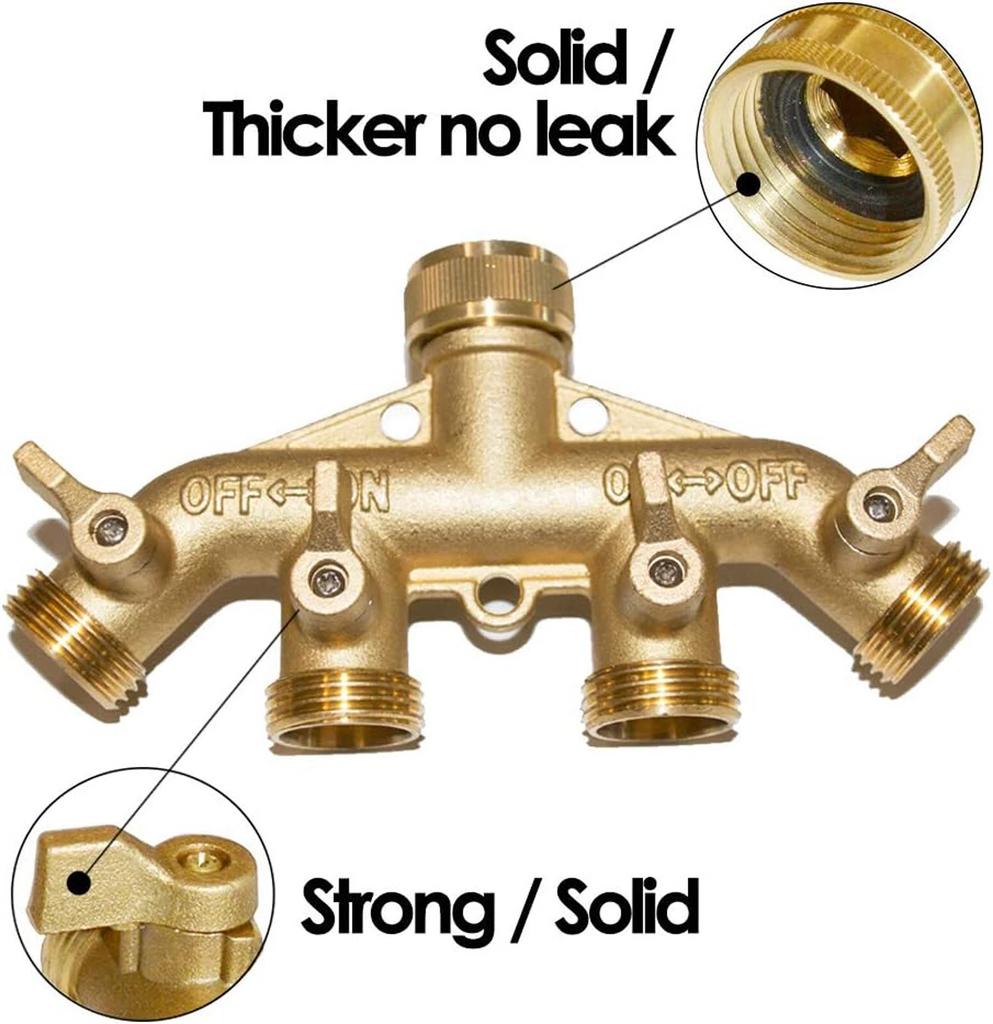 4Way Heavy Duty Brass Garden Hose Splitter Coupling Adapter Efficient Water Control Irrigation Watering Tap Tool Accessories