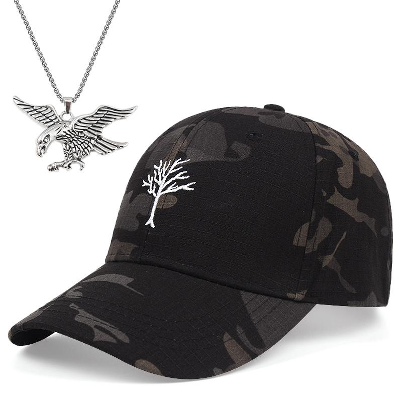 

2pcs Men s Women s Baseball Caps Sapling Embroidery Hundred Casual Sun Hat Eagle Pendant Necklace Set Fashion Sports Couple Duck Tongue Cap чорний
