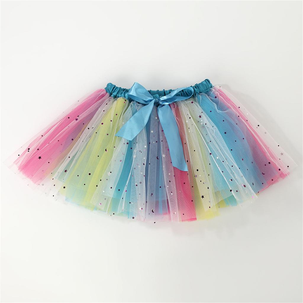 Children's Fashion Bow Sequin Tulle Elastic Waist Short Skirt