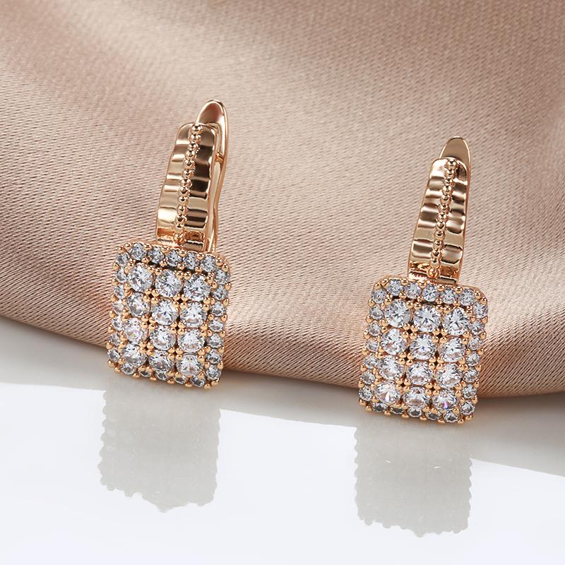 Classic Full Natural Zircon Square Earrings For Women Luxury  Rose Gold Color Daily Fine Jewelry Wedding Accessories