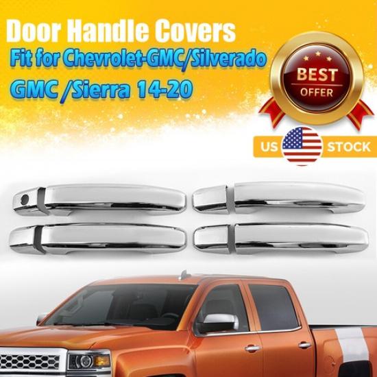 4x Fits 2014-19 CHEVY SILVERADO 1500+2500+3500 8PCS 4DR CHROME DOOR HANDLE COVER