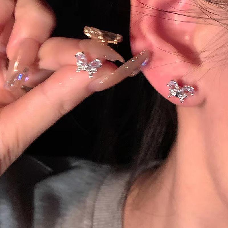 4Pcs/Set Fashion Simple Rhinestone Heart Butterfly Stud Earrings For Women Y2K Punk Light Luxury Exquisite Wedding Jewelry Gifts