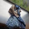 Used New, hand-woven stole, navy (indigo dye) and dark gold