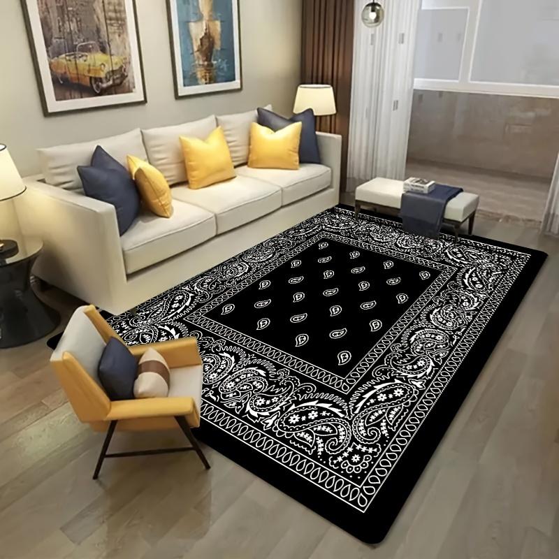 

Retro Bandana Paisley Area Rug Black White Bohemian Print NonSlip Floor Mat for Living Room Bedroom Entryway Boho Home Decor 40X60CM