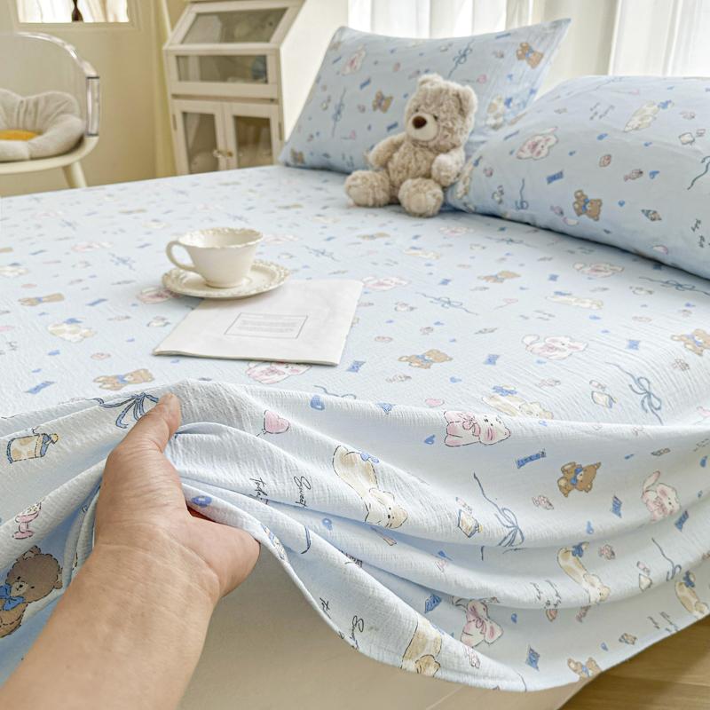 Washed Cotton Bed Sheets Set Single/Queen/King Cartoon Style Flat Sheets for Kids Rabbit Printed Soft Bed Flat Sheets Double Bed