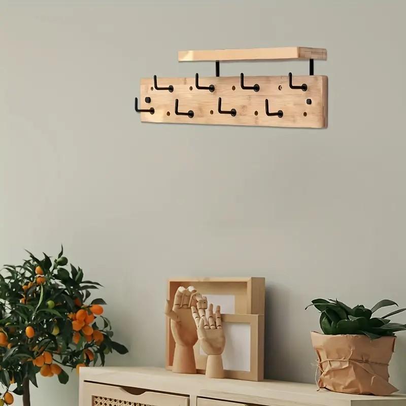 Contemporary Wooden Wall-Mounted Key Key Hook Hangers with 8 Hooks Coat Rack Entryway Organizer for Coats Hats Bags Rack