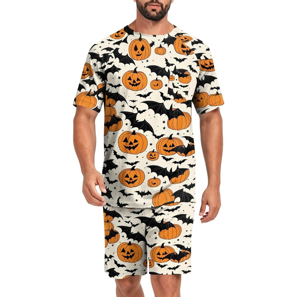 Men's Halloween Loungewear Pajama Set, Comfortable Sleepwear for Holiday Relaxation