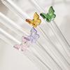8pcs/pack Butterfly Glass Straws Household Colorful Heat Resistant Bent Straws Gift Set with Cleaning Brushes