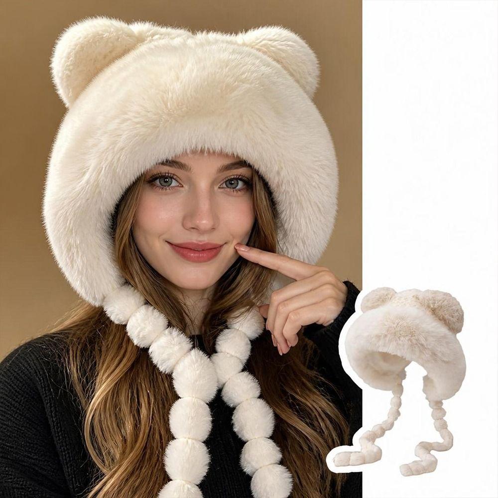 Thick Warm Bear Ear Winter Hat Windproof Knitted Earflap Hat New Beanie Hat Winter