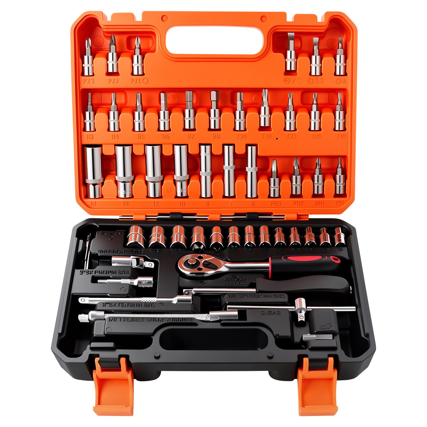 53-piece Chrome-vanadium Steel Multi-functional Repair Household Auto Repair Ratchet Wrench Set Tool Kit for Machinery Tool Set