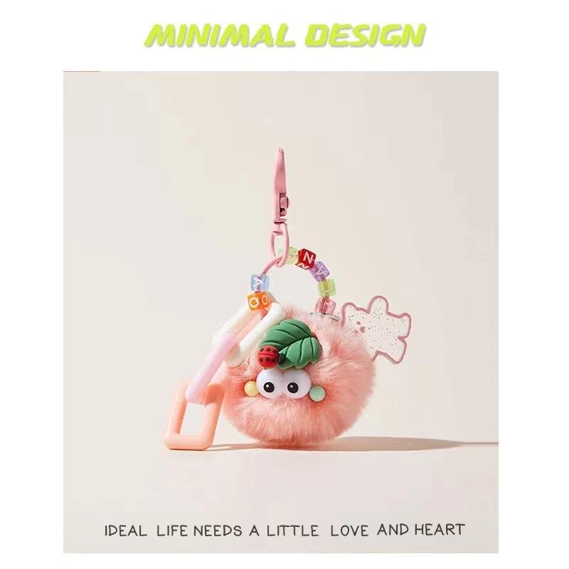 Car Keychain Women's High-end Sense Cute Plush Bag Pendant Backpack Schoolbag Pendant Small Gift Small Coal Ball Tide