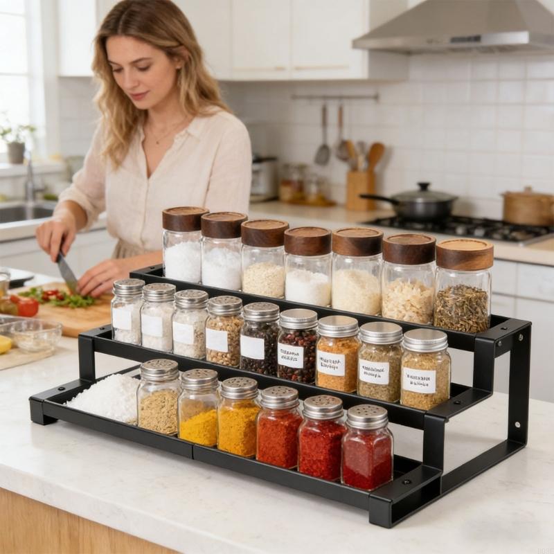 Modern Strategy Extendable Shelf For Kitchen Storage Of Seasonings Makeup And Small Deck Objects Three Rank B03E