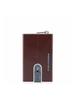 Piquadro, Blue Square, Leather Card Holder, Square Sliding System with Zipped Coin Pocket, PP5359B2R-MO, Mahogany, For Men